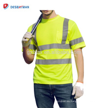 Venta al por mayor China Road Bike Safety T-shirts Neon Yellow Cycling Chaquetas para hombre Respirable Workwear reflexivo bolsillos Clase 2